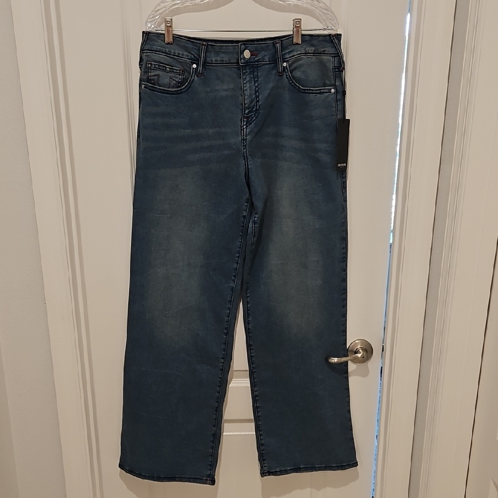 True Religion Blue Denim Jeans with Red Accents